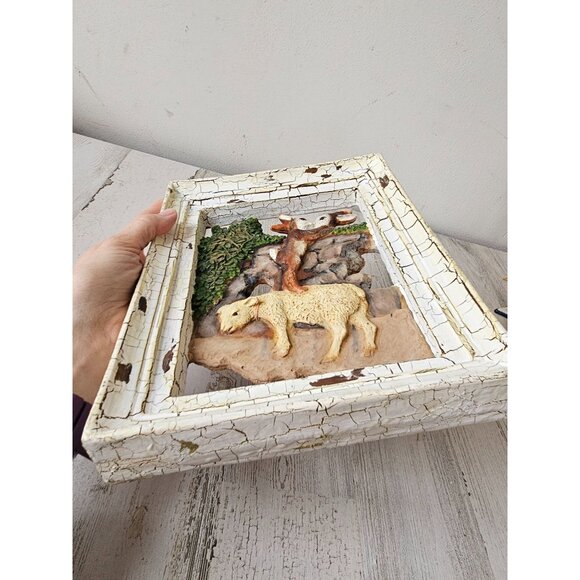 Vintage shabby chic Easter bunny spring rabbit lamb sheep frame picture hanging - Picture 10 of 10